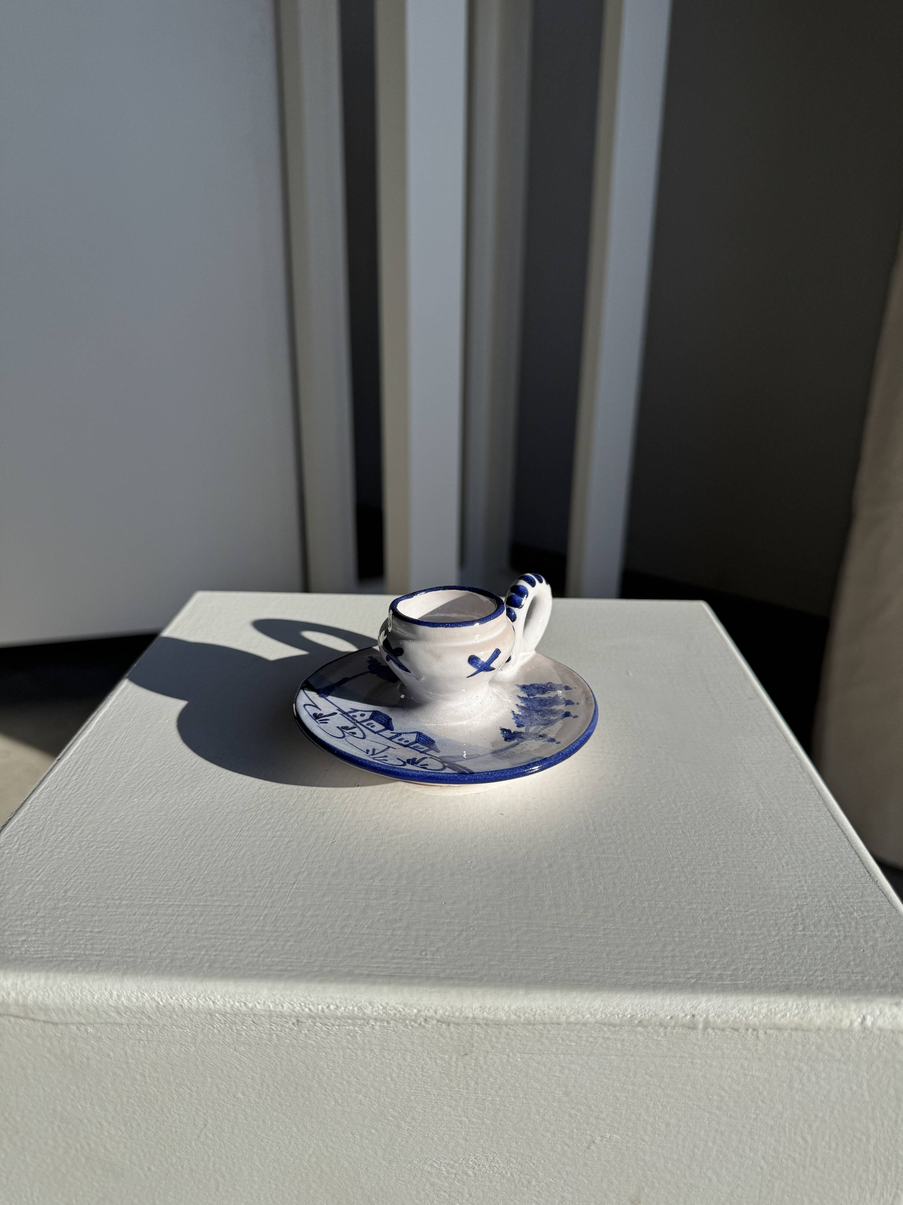 Dutch white and blue candlestick with windmill pattern H5 D10