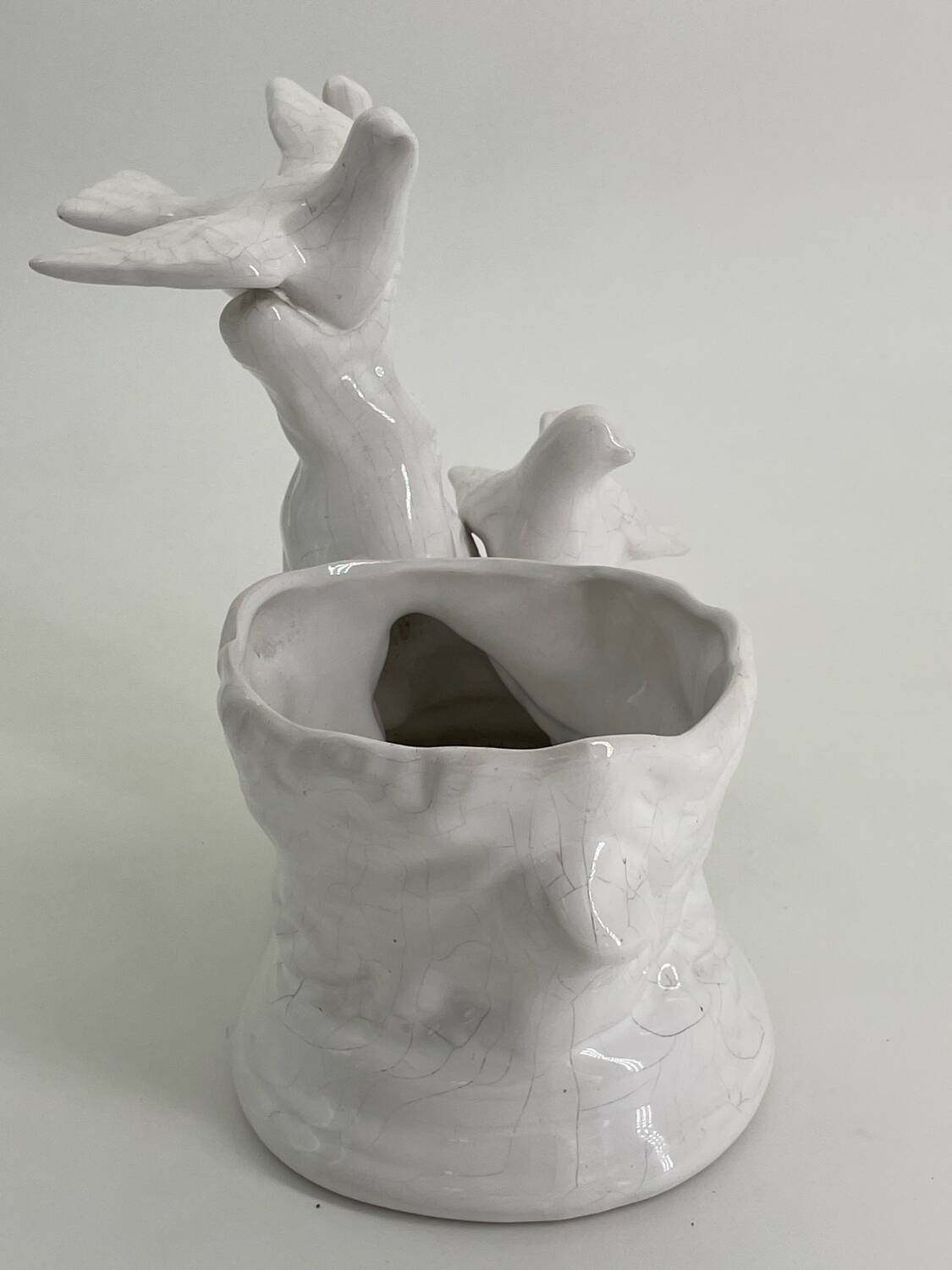 Vintage white porcelain dove planter