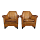 Pair of vintage sheep leather Art Deco armchairs by Bart van Bekhoven