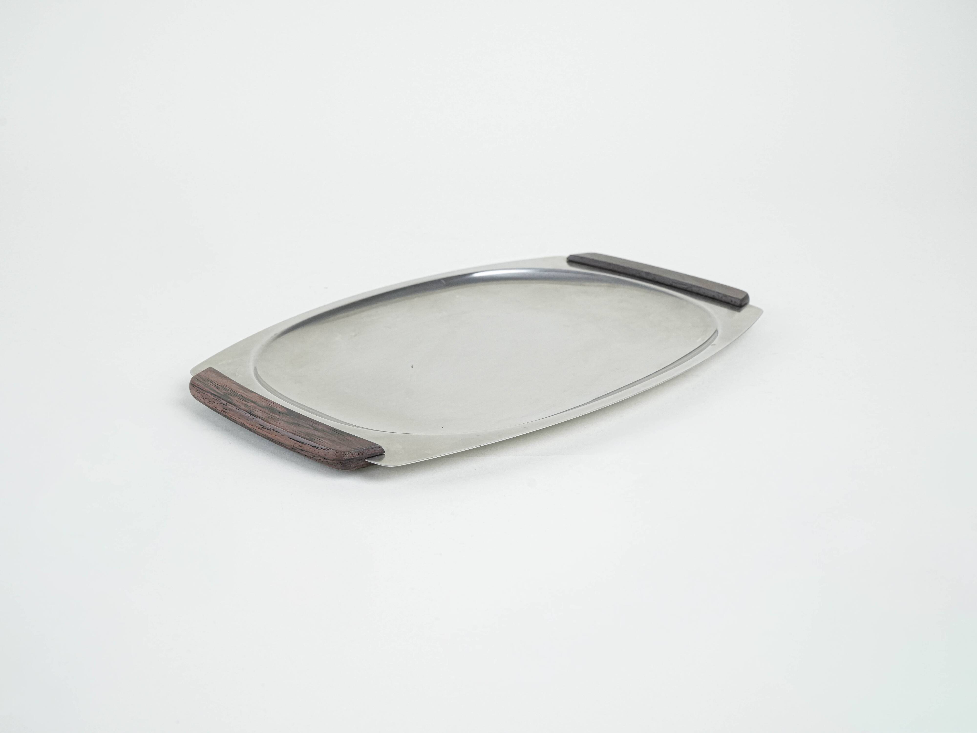 Plateau en acier inoxydable, design danois, années 1970, fabriqué au Danemark