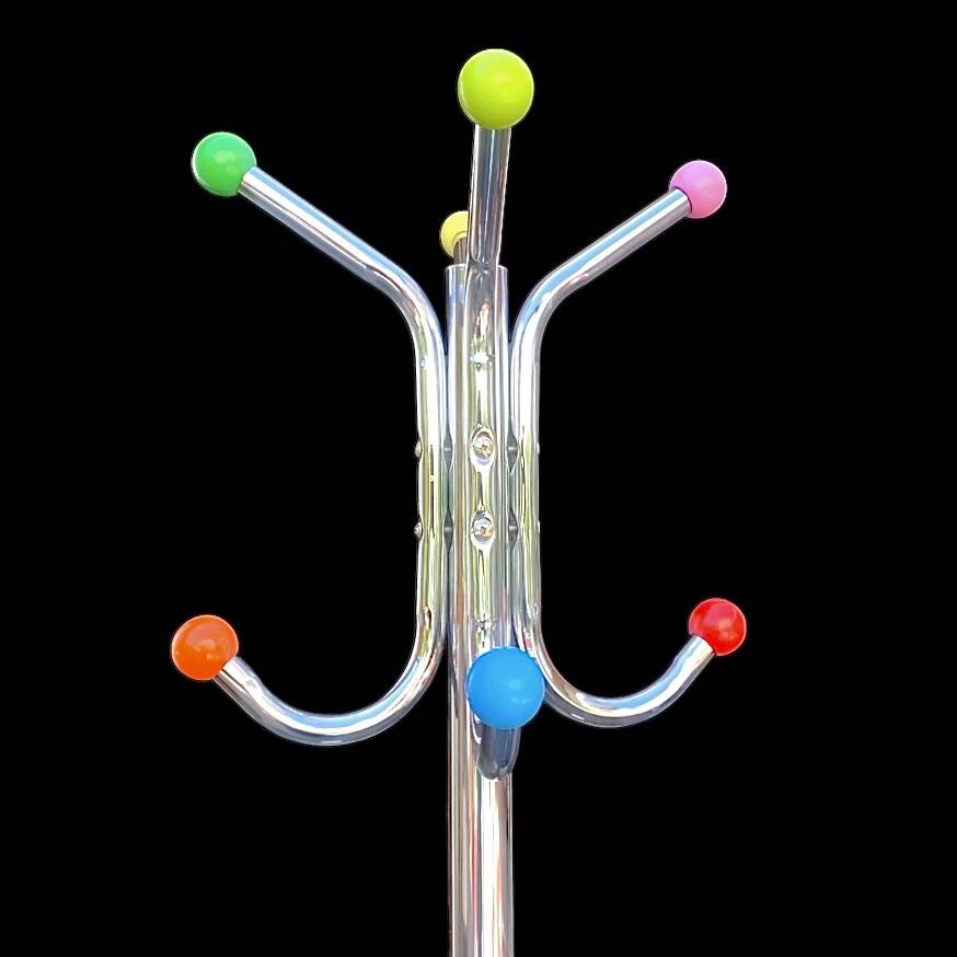 Chrome Parrot Coat Rack with Multi-Colored Balls – 1980s