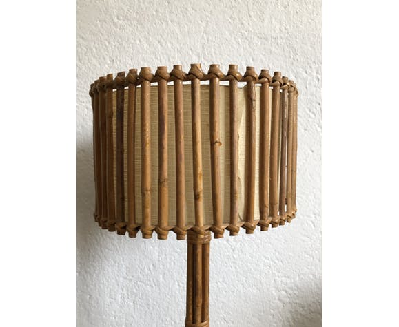 Vintage rattan tripod lamp