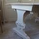 Console, solid walnut table, foldable extensions, grey patinated legs.
