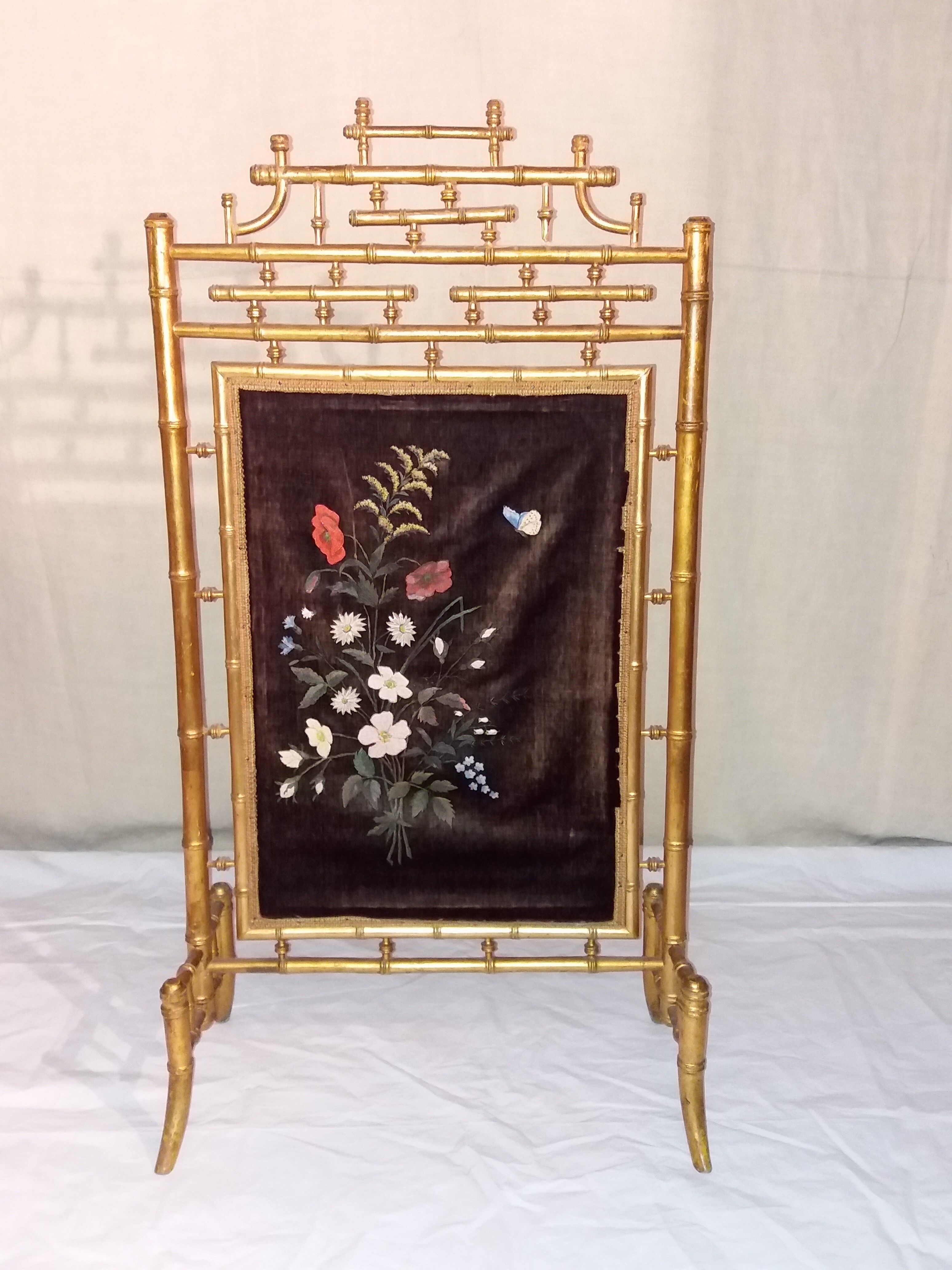 Ancient gold bamboo firescreen "Napoleon III"