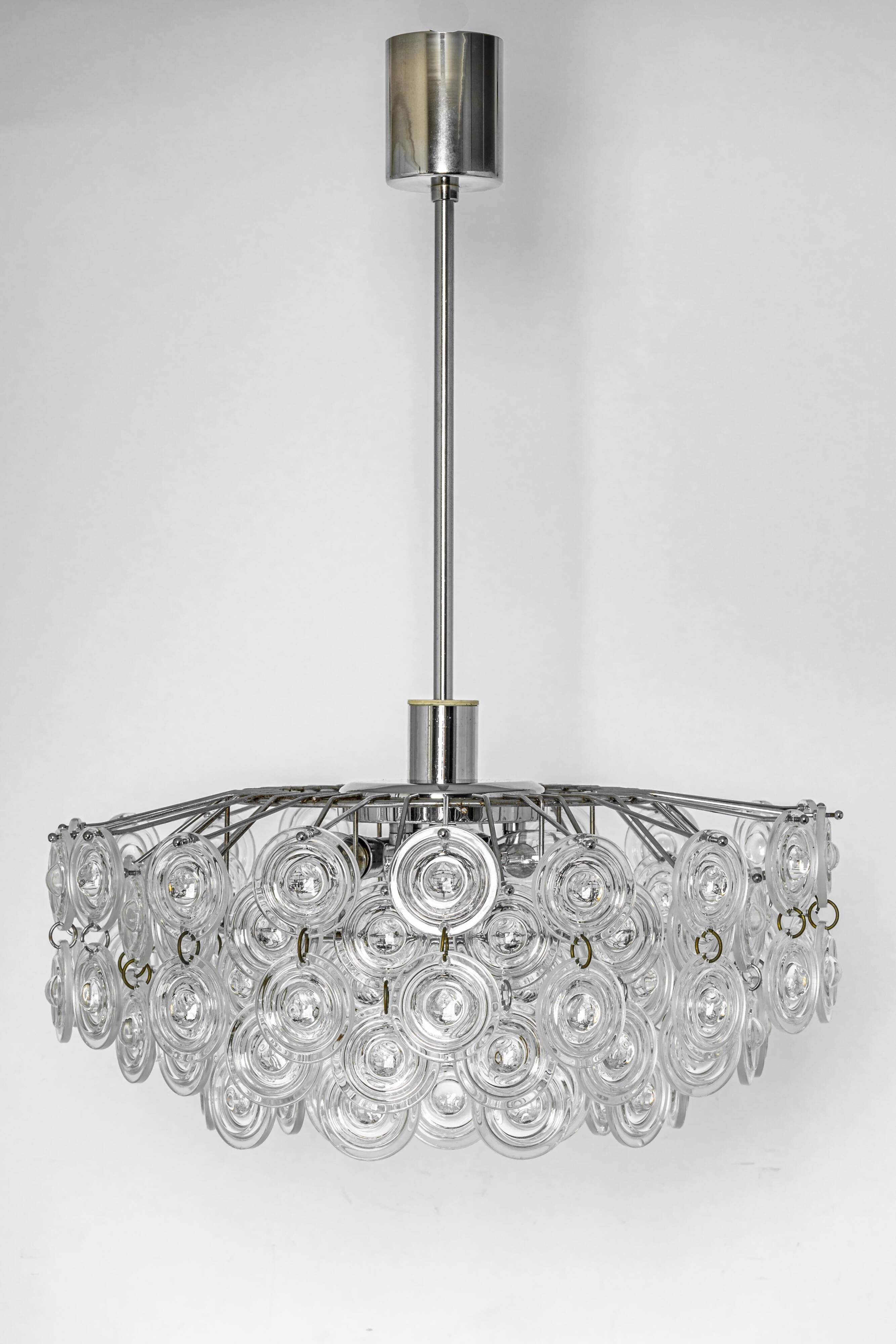 Small sparkling pendant light, chrome and crystal glass by Kinkeldey, Germany, 1970.