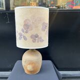 Vintage brutalist stoneware ceramic lamp base with dried flower shade