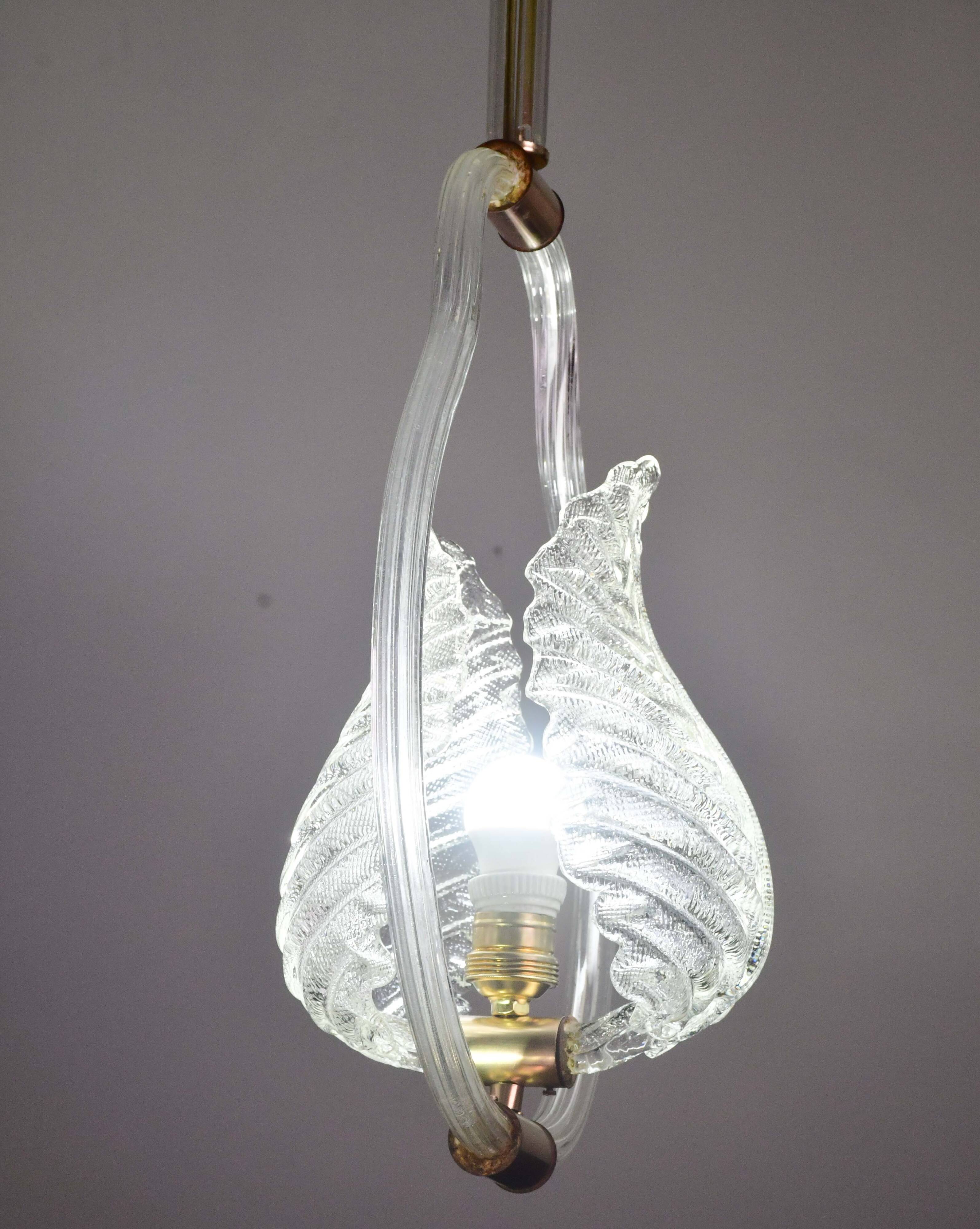 Lovely transparent Art Deco Barovier e Toso pendant light Murano glass, 1930s