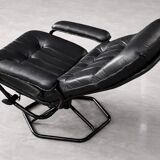 Vintage Mid-Century Danish Modern Black Leather Swivel Chair and Ottoman