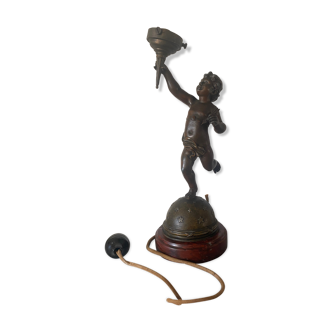 Lampe torchère ange putti angelot fin XlXsiècle socle marbre cupidon