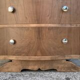 High art deco chest of drawers with mustache feet in raw walnut, 1930s