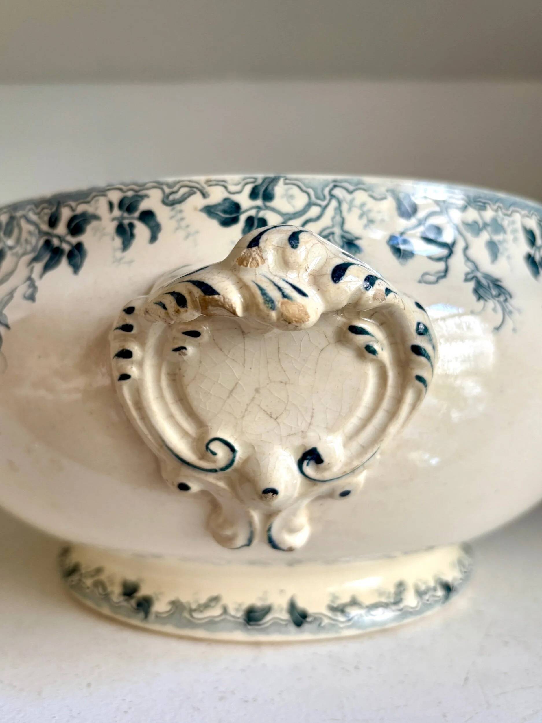Salad bowl, soup tureen E. Bourgeois in blue ironstone