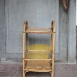Vintage rattan serving table, two-tier side table.
