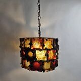 Very rare and unique set of pendant lamps, brutalist glass and metal by Felipe Delfinger for Feder, 1970s Mexico