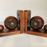 Pair of wooden ball bookends