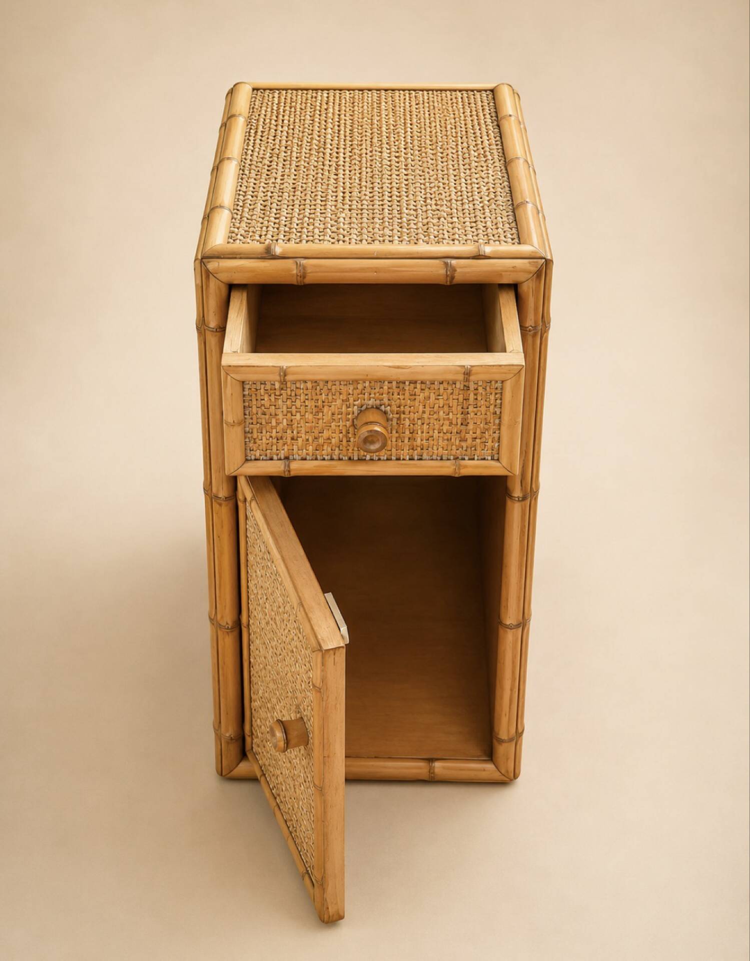 Pair of side tables / Bamboo and cane bar furniture (1970s)
