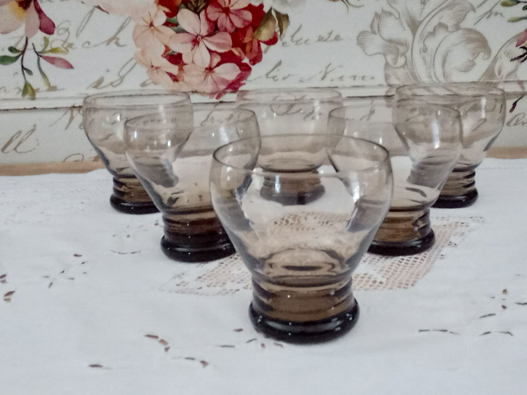 Lot of 6 vintage water glasses in smoked glass