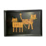 Cat wood marquetry tray 1950