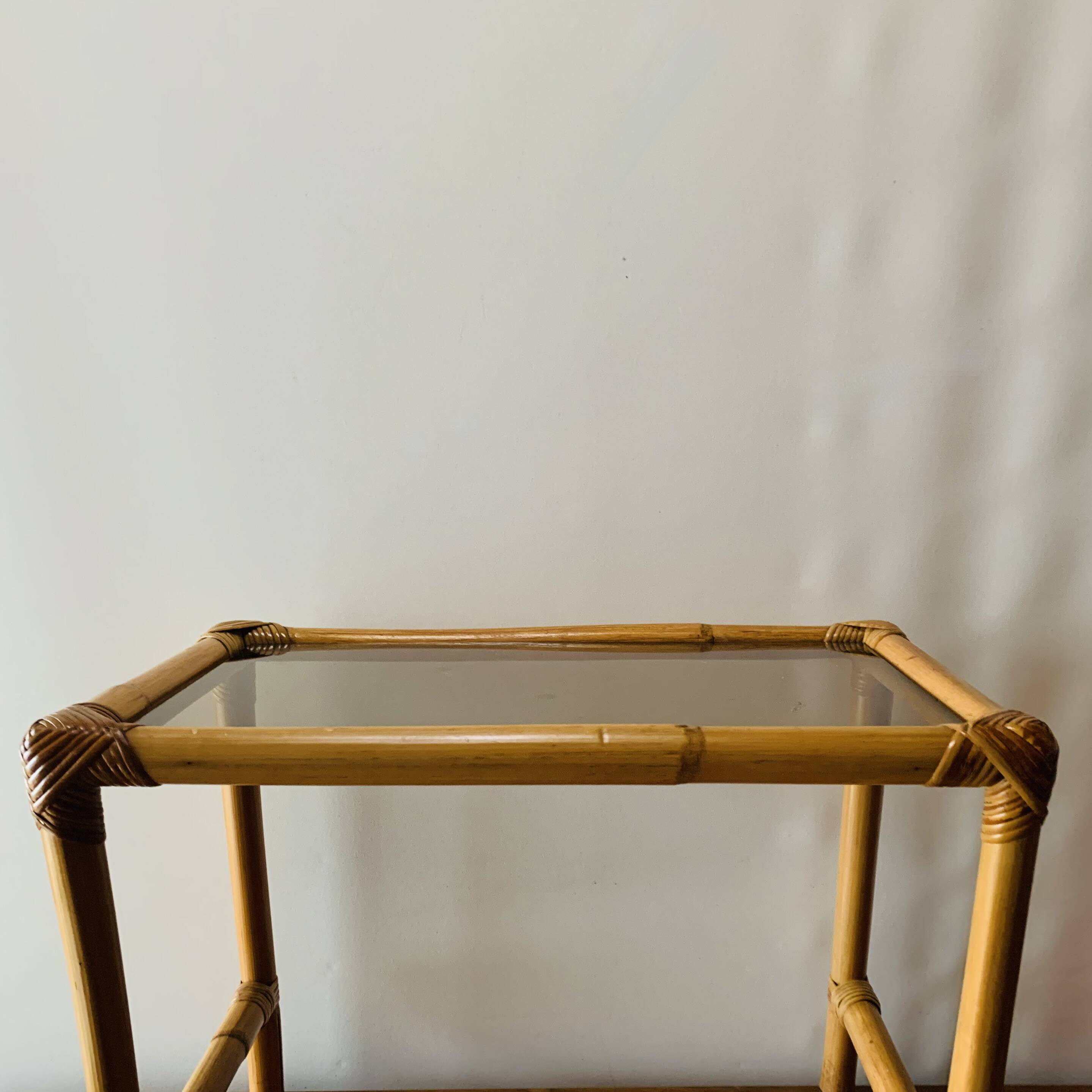 Vintage bamboo and smoked glass side table - end table