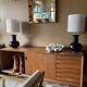 Pair of vintage modernist black lamps from the 1970s.