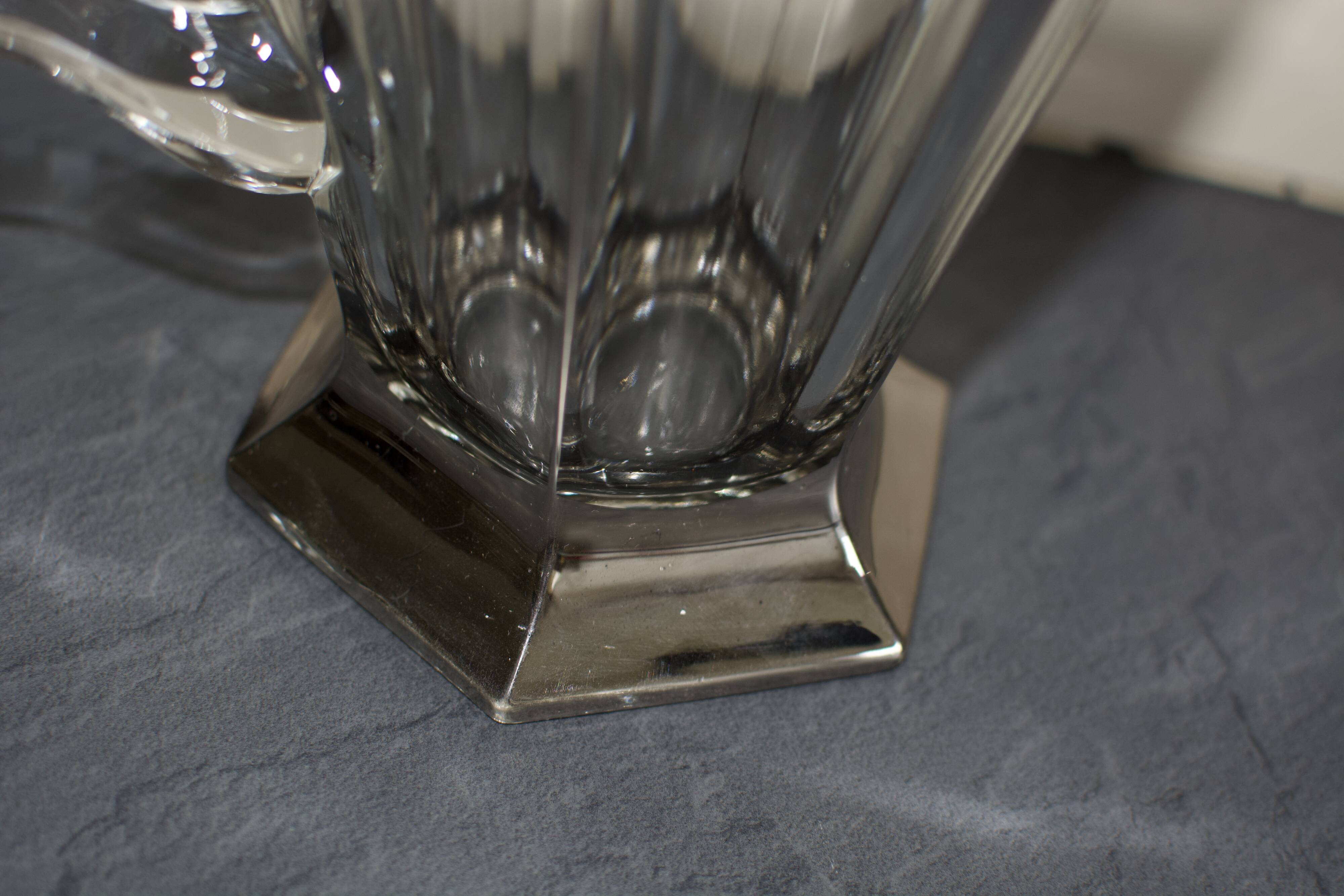 Vintage art deco crystal jug pitcher with silver feet