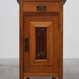 Rare pair of Art Nouveau nightstands with copper plaquette by Geo Verbanck,