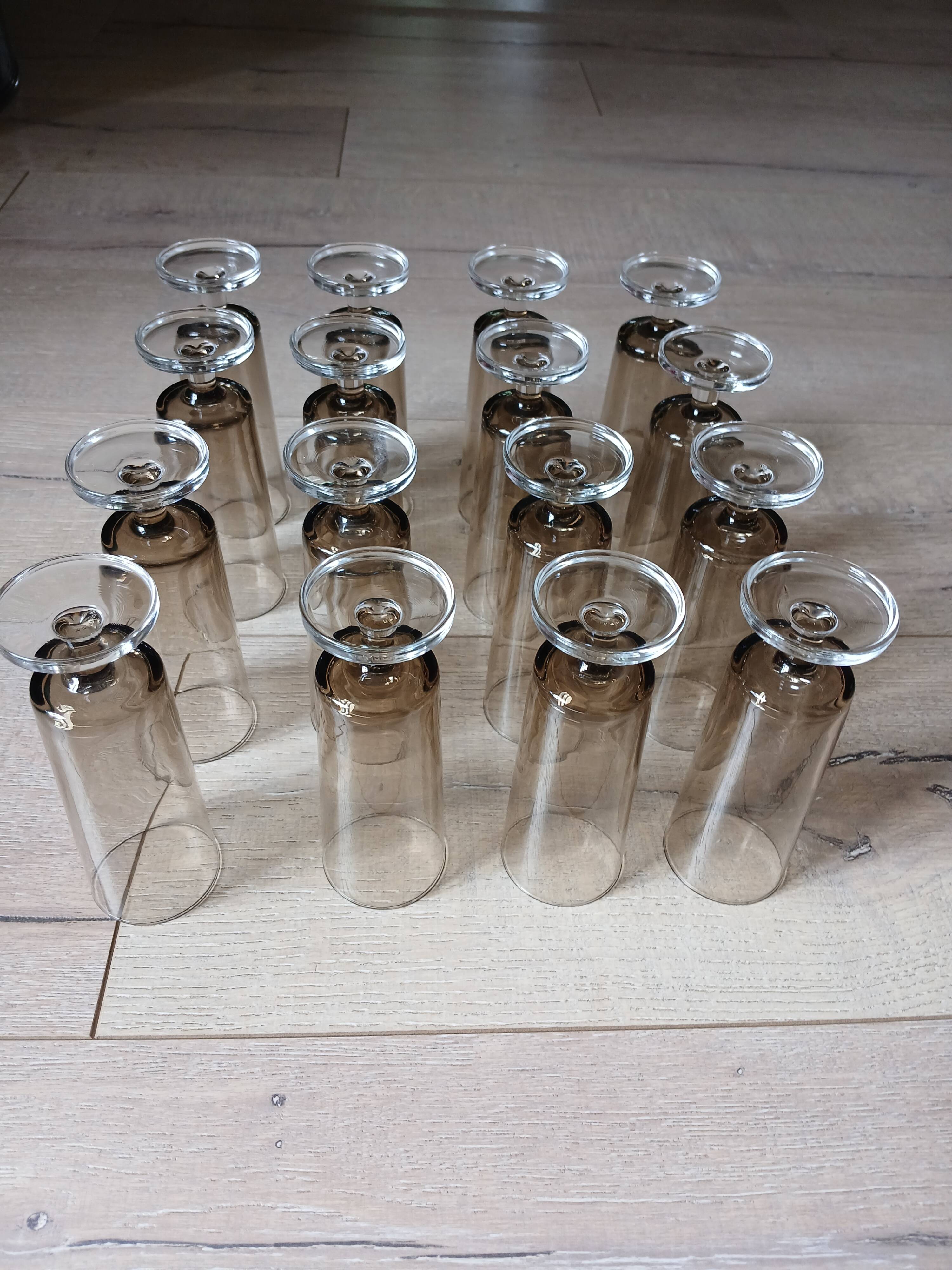 16 vintage smoked glass champagne flutes