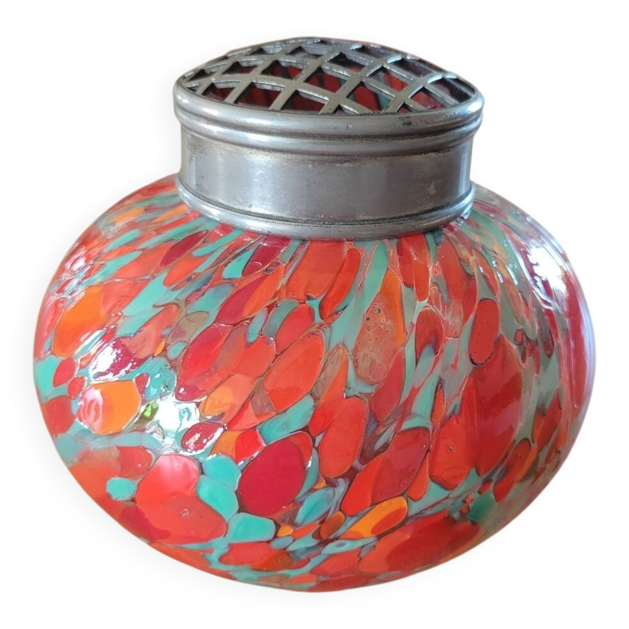 Old multicolored glass flower vase