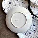 6 assiettes plates Sarreguemines en faïence blanche et bleue