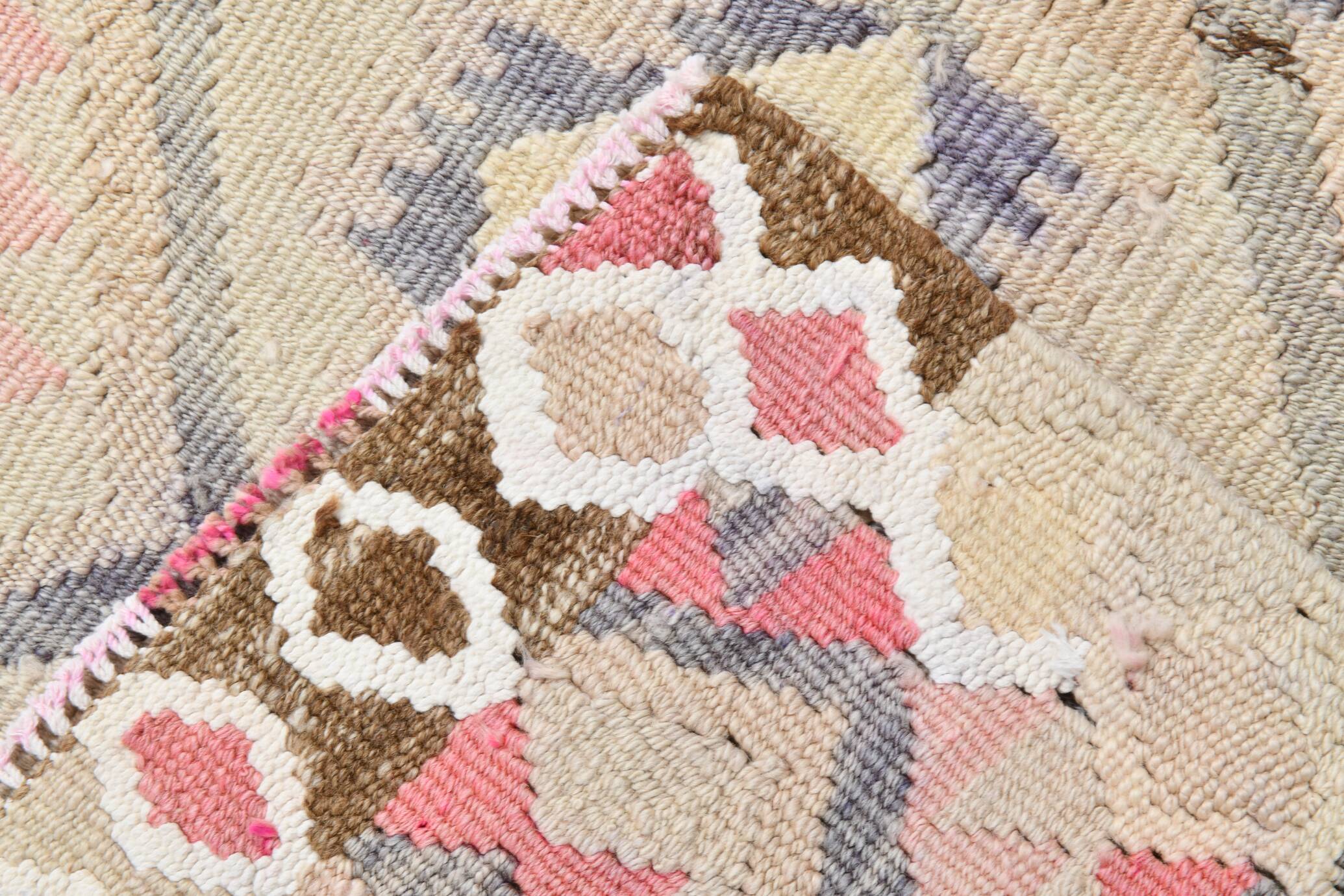 3x12 Pink & Beige Geometric Kilim Runner Rug, 94x378Cm