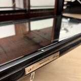 Art Deco Bar Cart in Black Lacquered Mahogany, Mirrored Glass & Chrome, France, 1930