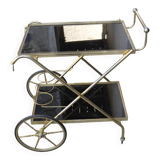 Rolling cart in brass and smoked glass