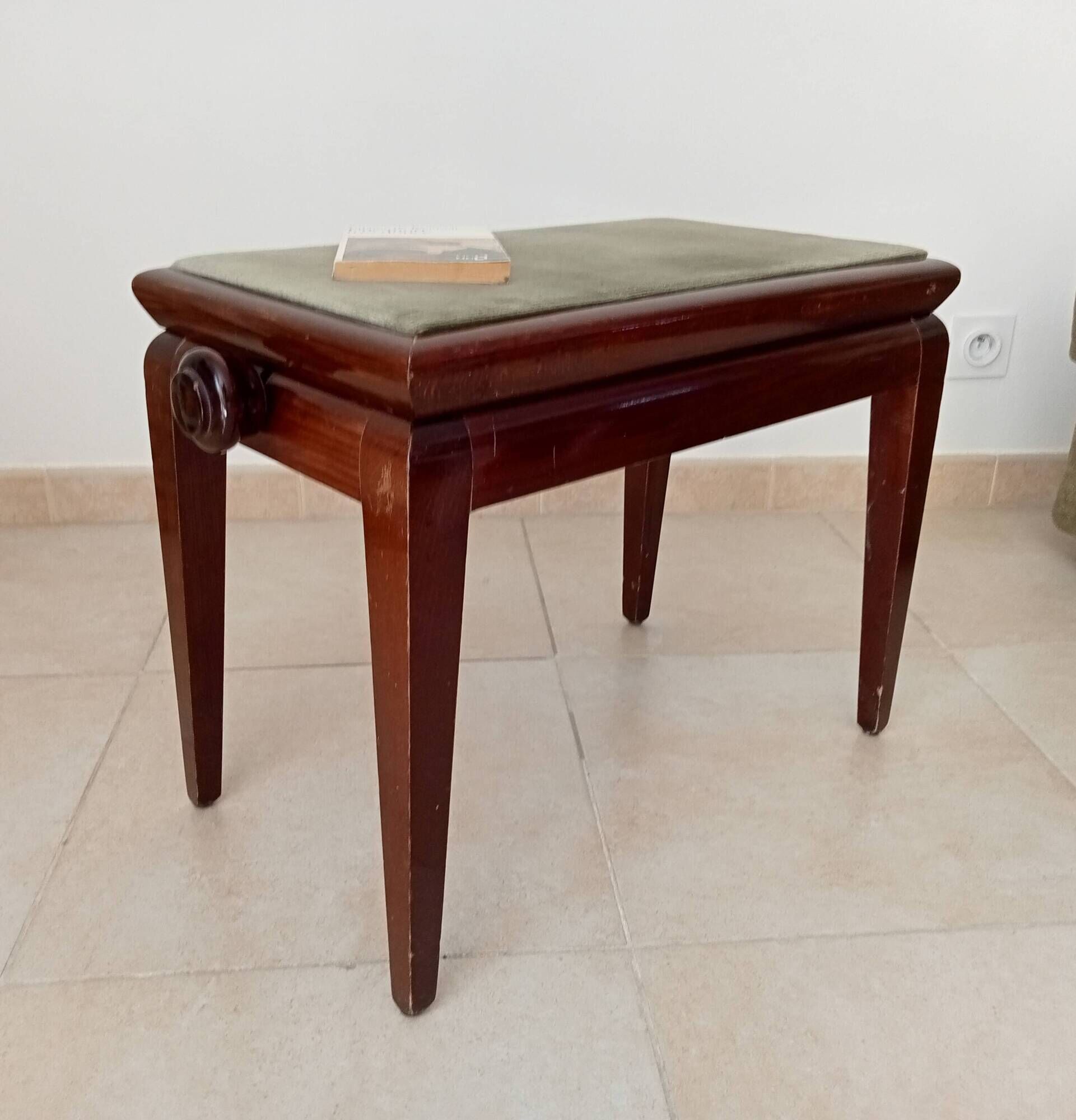 Tabouret de piano vintage en acajou massif années 60