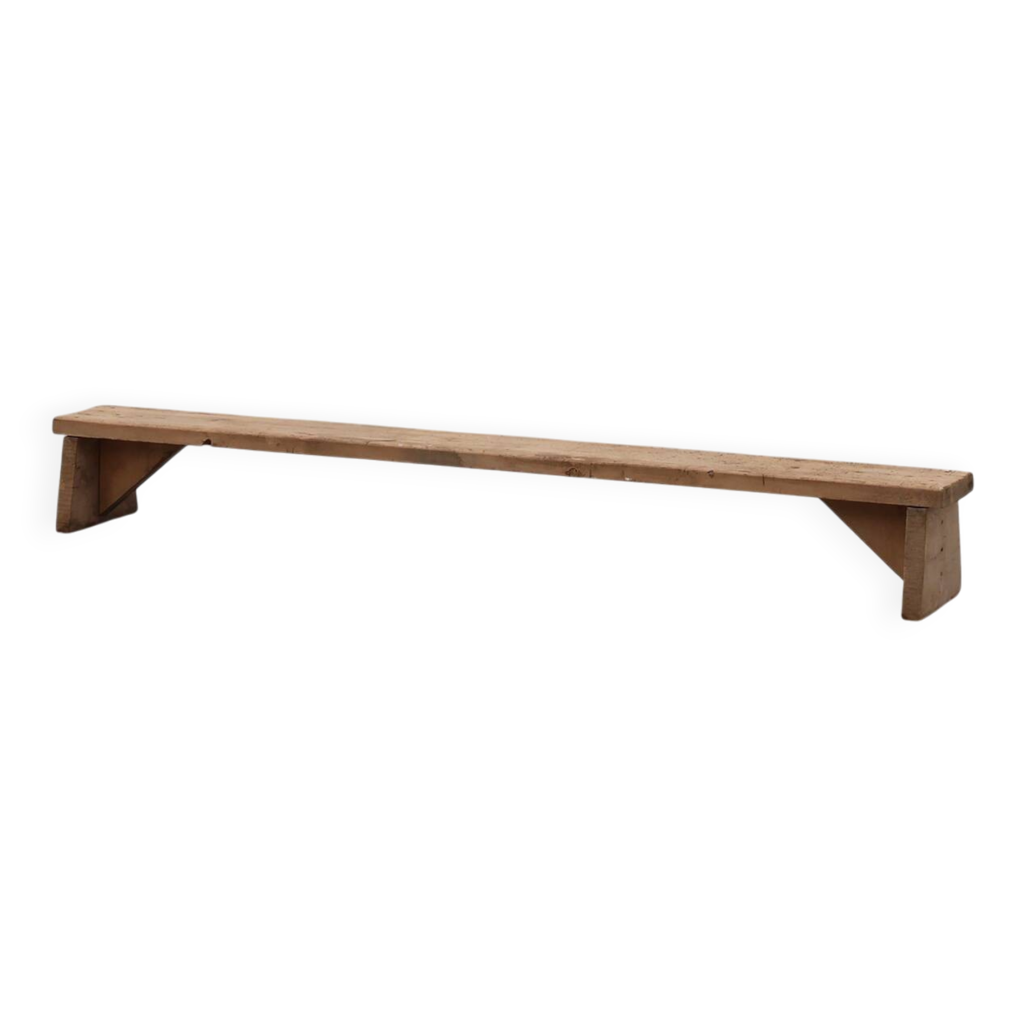Banc bas rustique français en bois massif de style wabi wabi, vers 1880