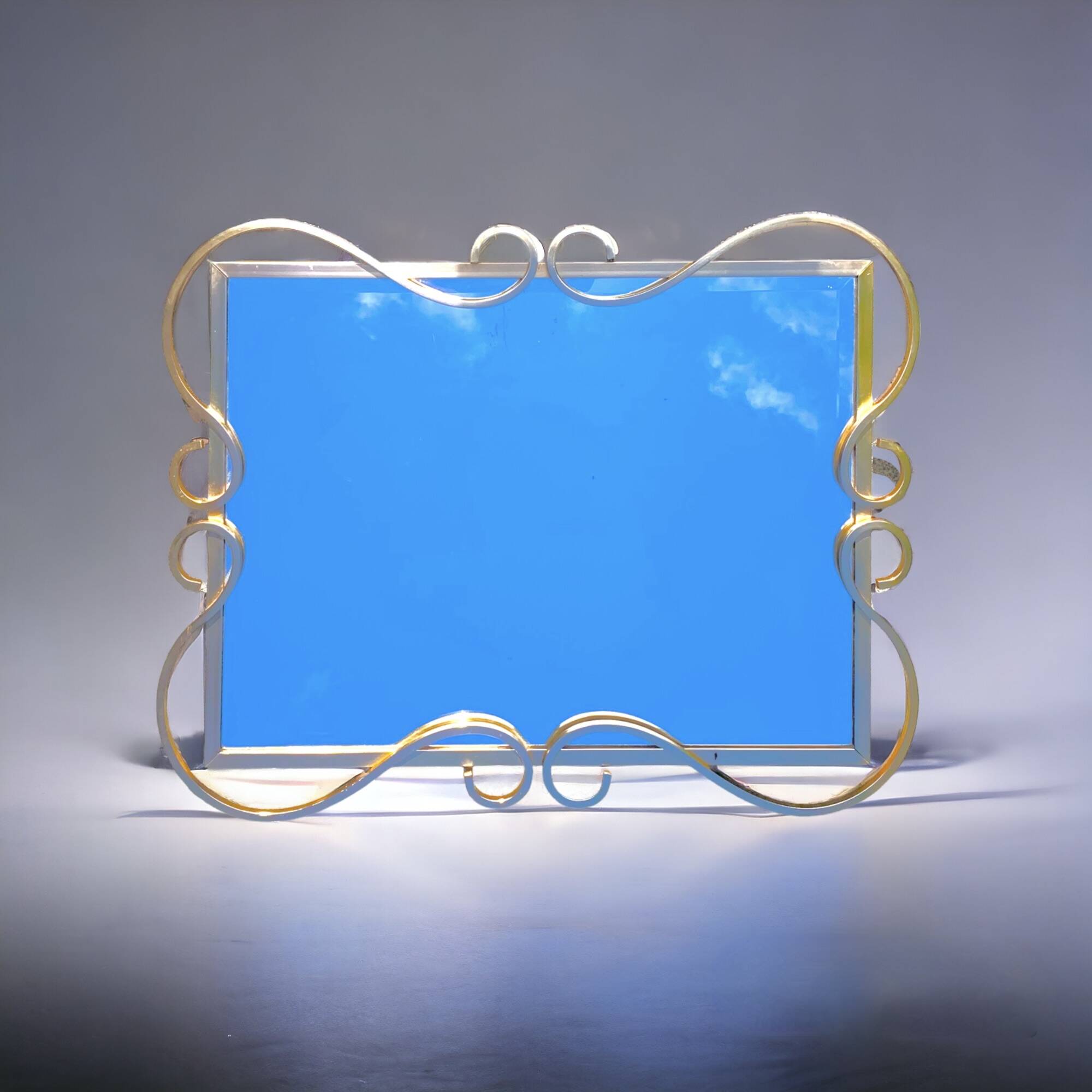 Hollywood Regency Beveled Mirror in Gold Anodized Aluminum