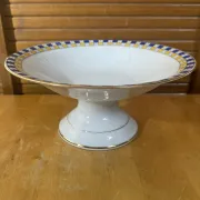 Vintage White Ceramic Centre Table Compote with Geometric Decor