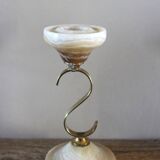 Curved brass and onyx candlestick