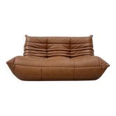 Togo sofa in mid brown leather attributed to Michel Ducaroy for Ligne Roset