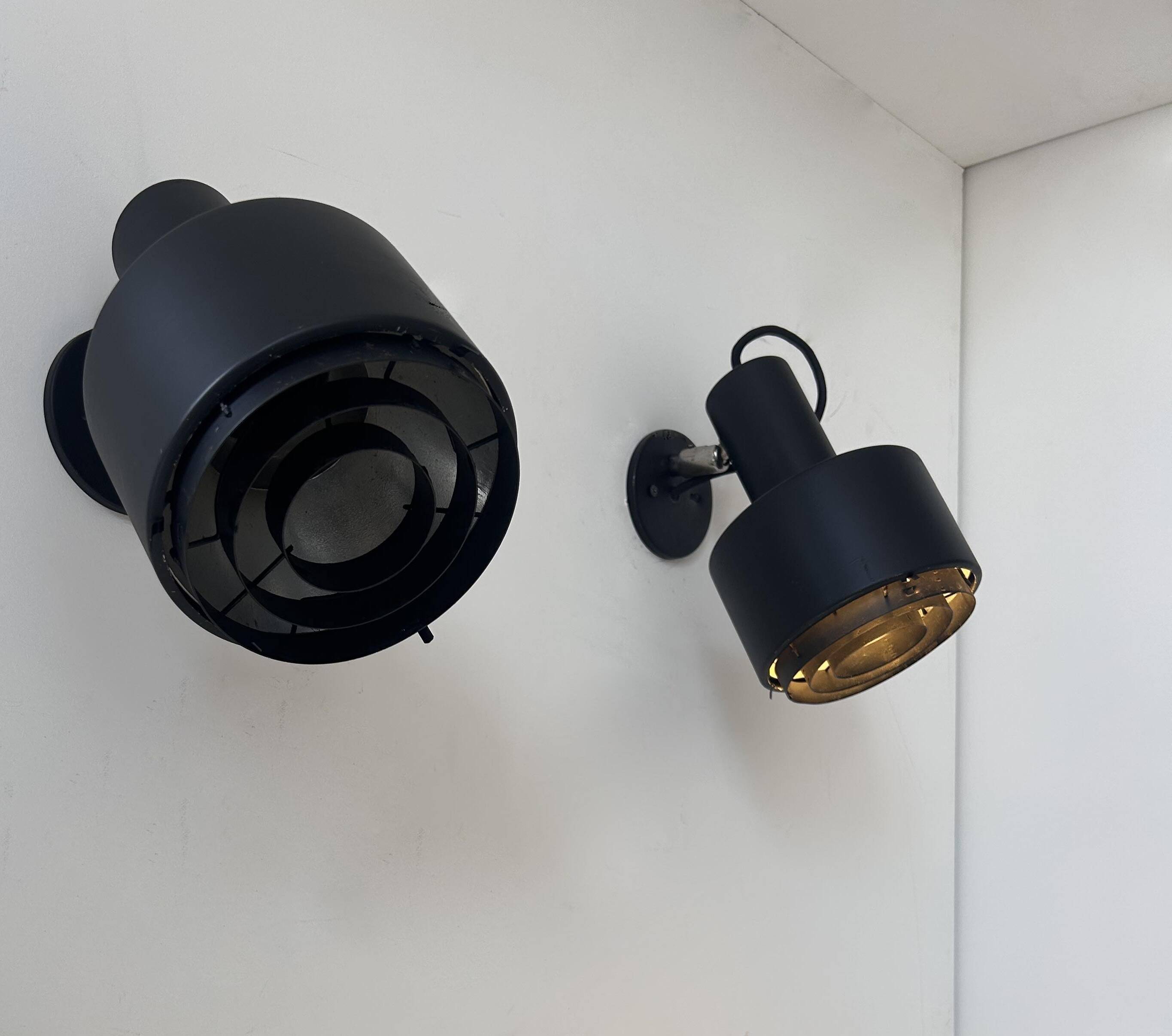Pair of vintage Louis Poulsen wall lights, black lacquered metal, Denmark 1970s