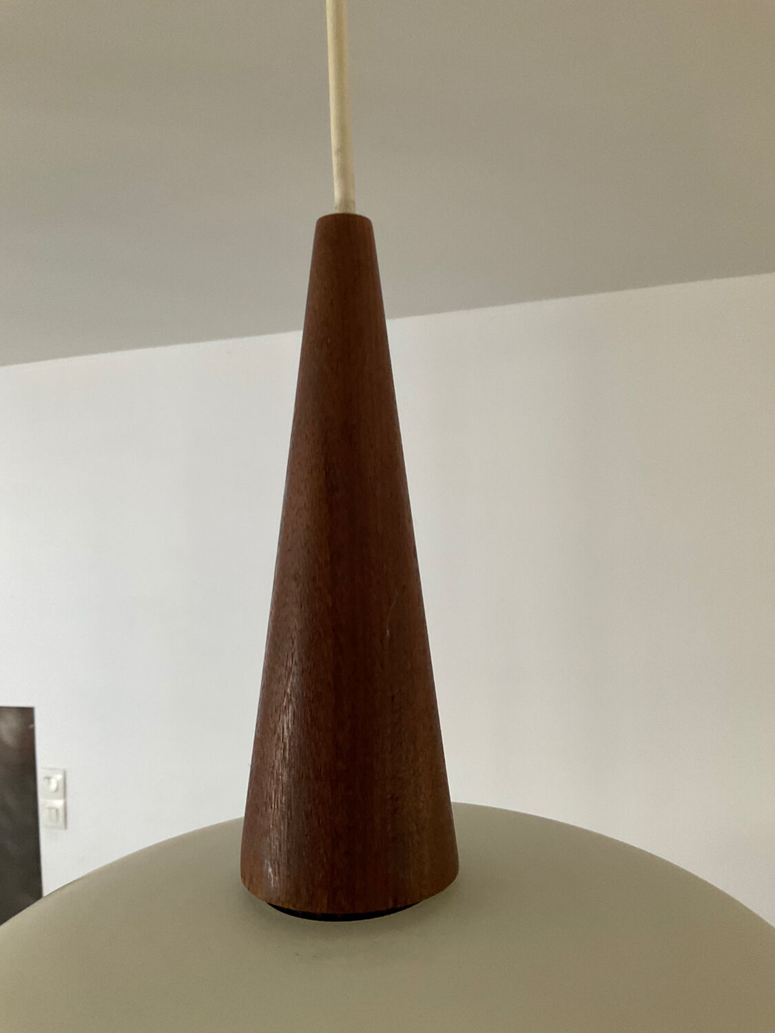 Louis Kalff pendant light in teak and opaline