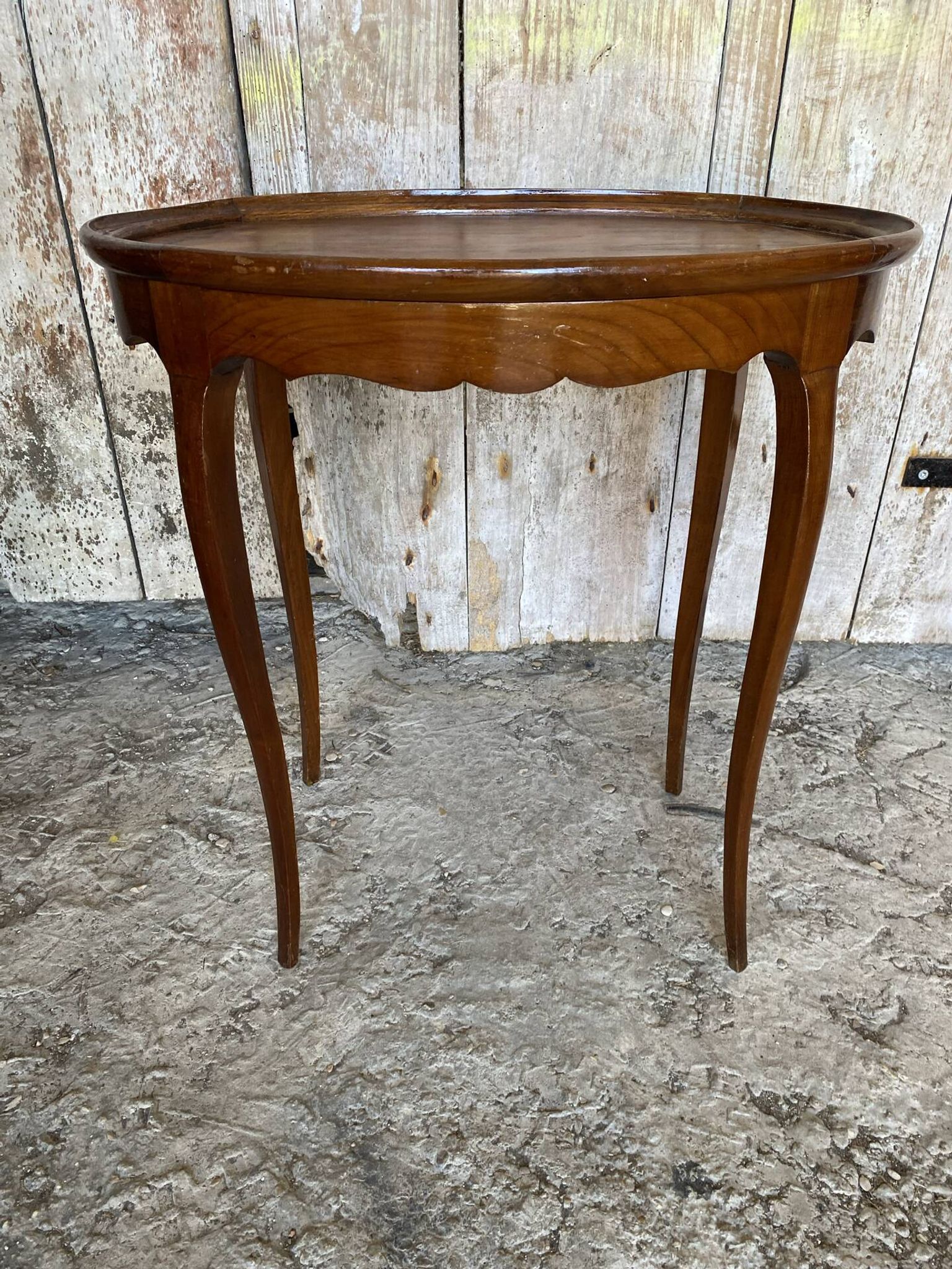 Antique Oval Cocktail Table Guéridon LOUIS XV Wooden Curved Legs Vintage
