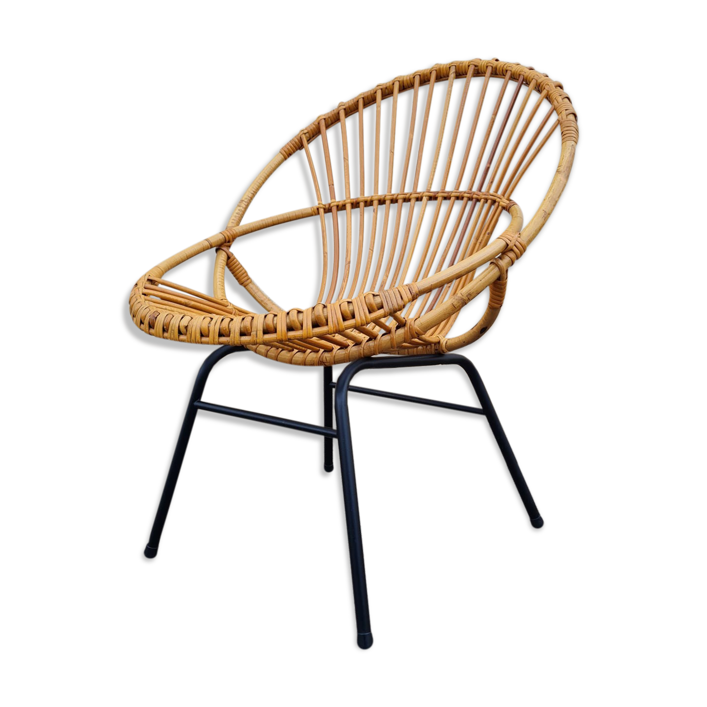 Vintage rattan shell armchair from the 60s