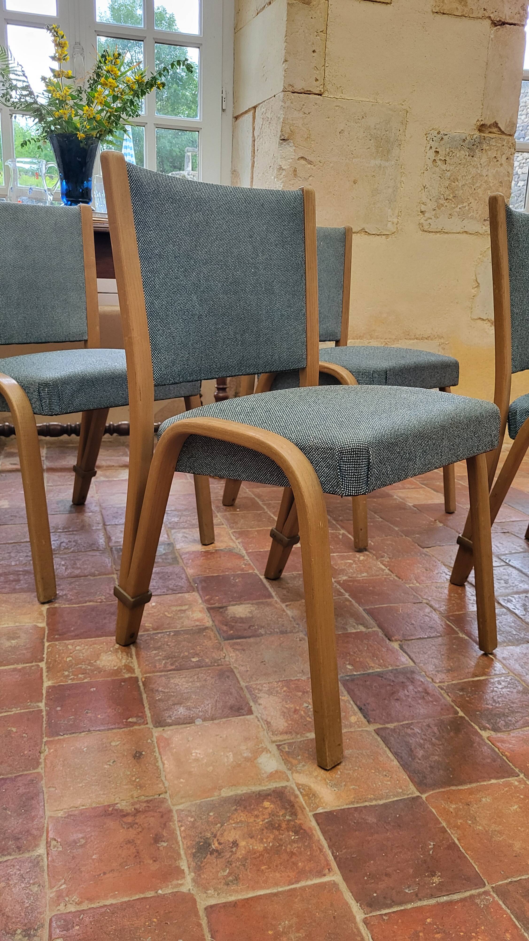 4 chaises Bow wood édition Steiner 1950