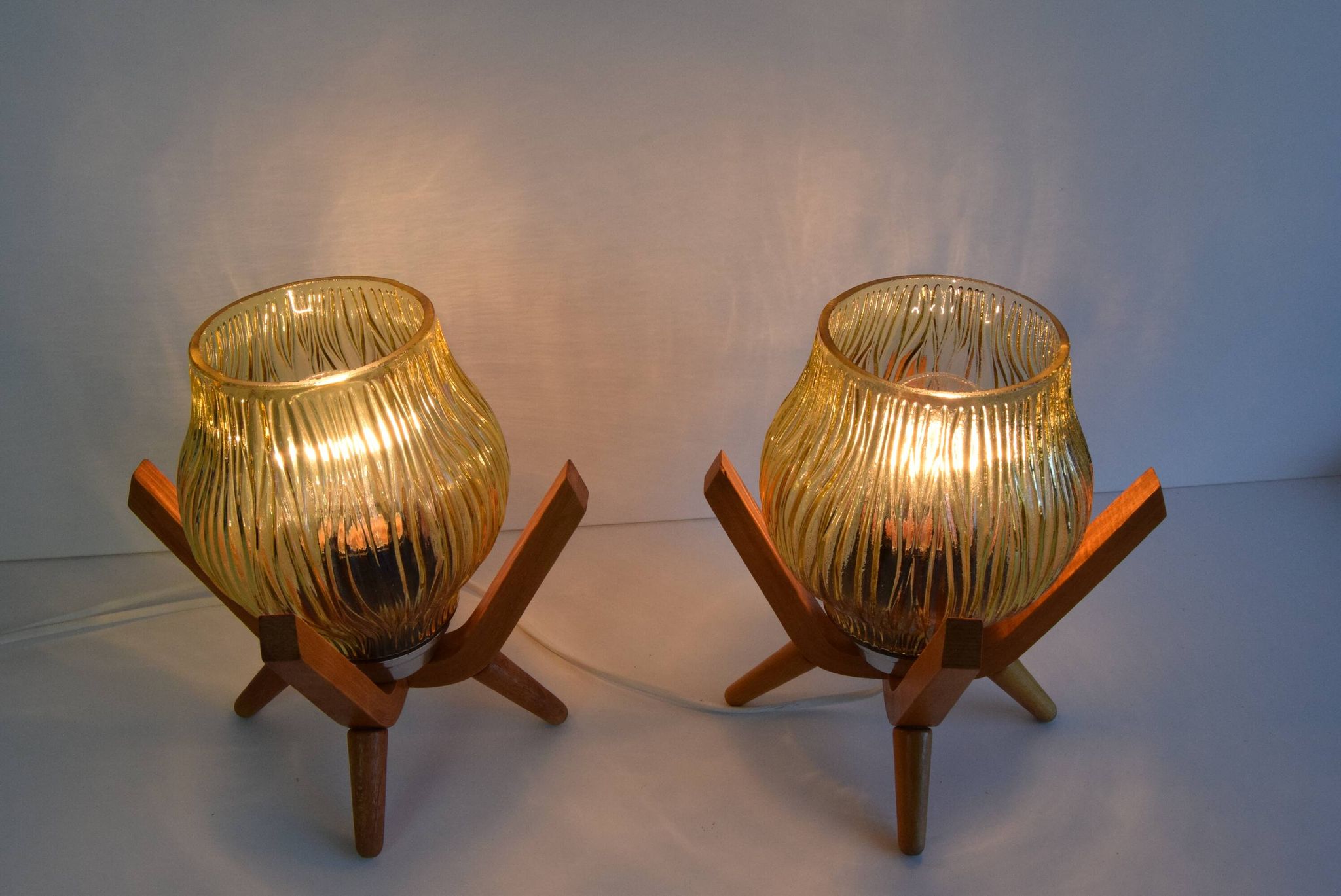 Pair of mid-century Wooden Design Table Lamps, by Dřevo Humpolec, 1970's.