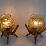Pair of mid-century Wooden Design Table Lamps, by Dřevo Humpolec, 1970's.