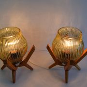 Pair of mid-century Wooden Design Table Lamps, by Dřevo Humpolec, 1970's.