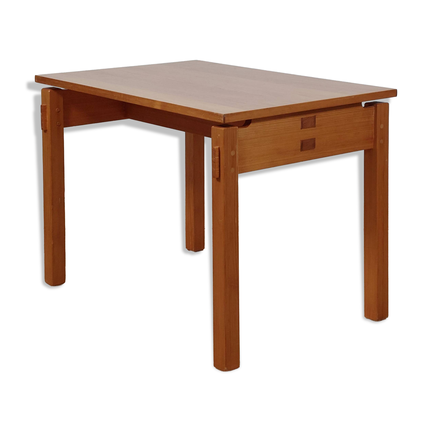 Meticulously crafted vintage pine side table, a masterpiece.