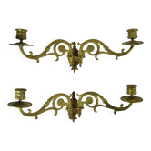 PAIRE d'APPLIQUES CHANDELIERS en BRONZE