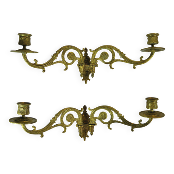 PAIRE d'APPLIQUES CHANDELIERS en BRONZE
