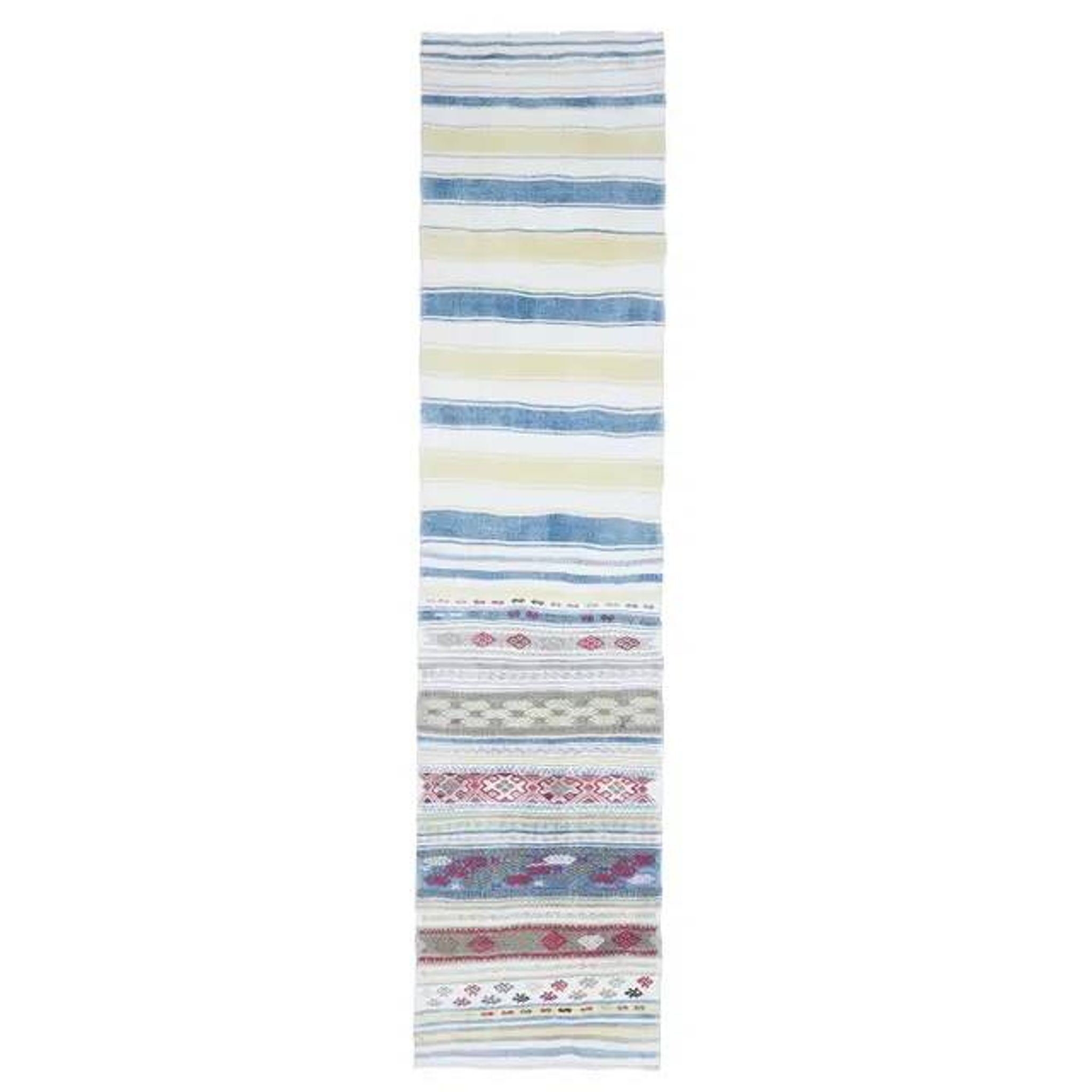 1970s Vintage Turkish Hand-Knotted Wool Cotton White Runner Rug 66x288