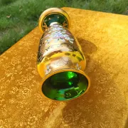 Bohemian Crystal Emerald Green Vase with 24K Gold Encrusted Floral Design
